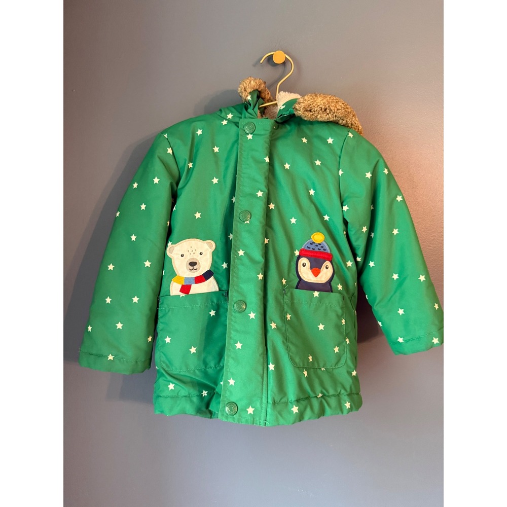 Baby Boden Green Star Print Polar Bear Parka Jacket 2-3Y